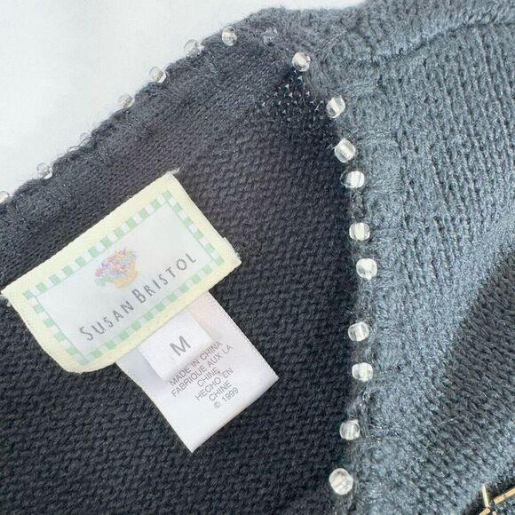 Susan Bristol Cardigan Sweater Womens Medium y2K 1999 Embroidered New Years Eve - Picture 5 of 10